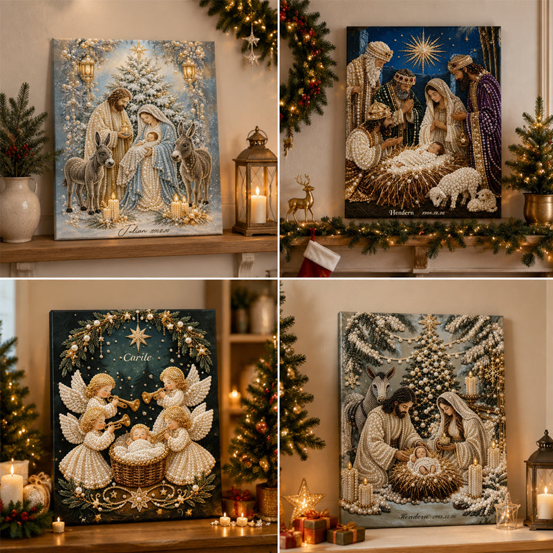 Julekrybbe diamantmaleri-sæt | Jesus Kristus jul tro kunstdekor