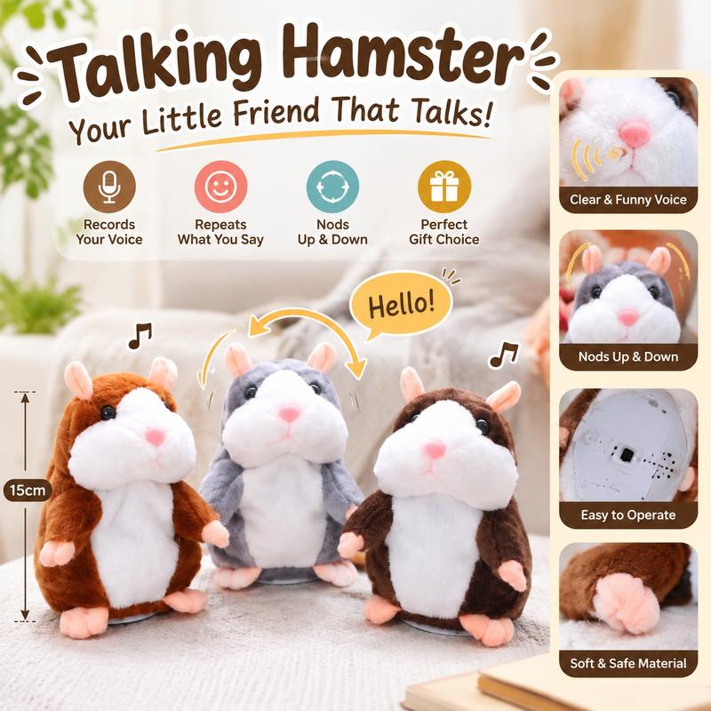 🐹 Talende hamster-kæledyr – gentager lyd & bevæger sig! 3 farver + juleversion (15 cm) ✨🎄