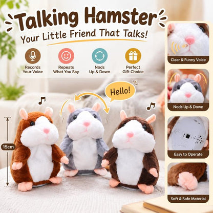 🐹 Talende hamster-kæledyr – gentager lyd & bevæger sig! 3 farver + juleversion (15 cm) ✨🎄