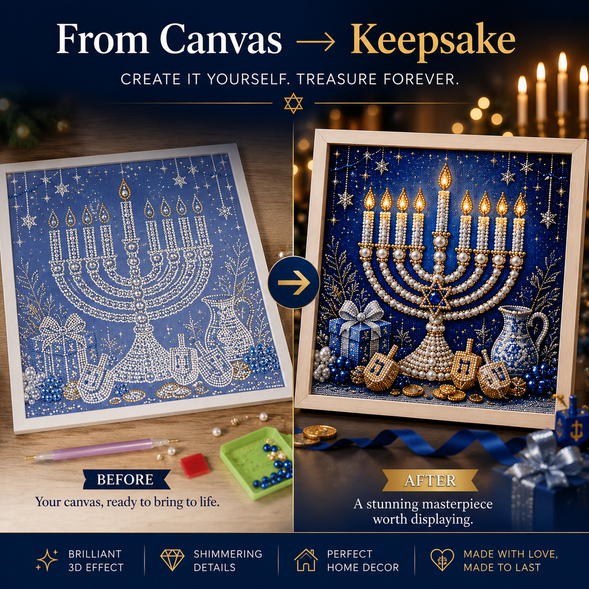 🕎✨ Hanukkah Perlekunst DIY-Sæt — skab noget smukt sammen, én perle ad gangen