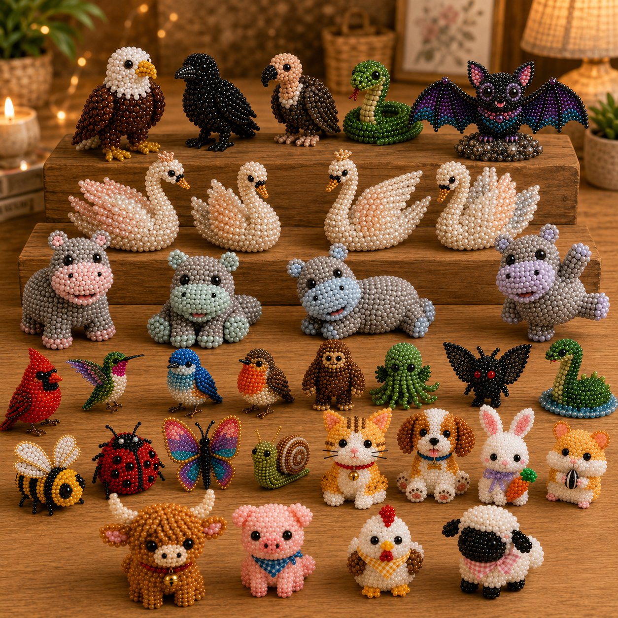 🧵✨ Små 3D Perledyr DIY-kreativt Sæt