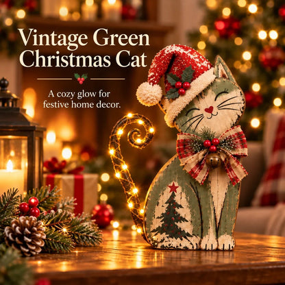 🎄 Vintage julekatte med LED-lys – 3 designs
