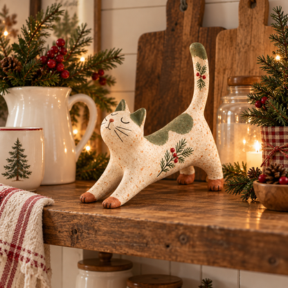 🐈🎄 Woodland Christmas Cat Figurine — en hyggelig lille skovven til dit julehjem