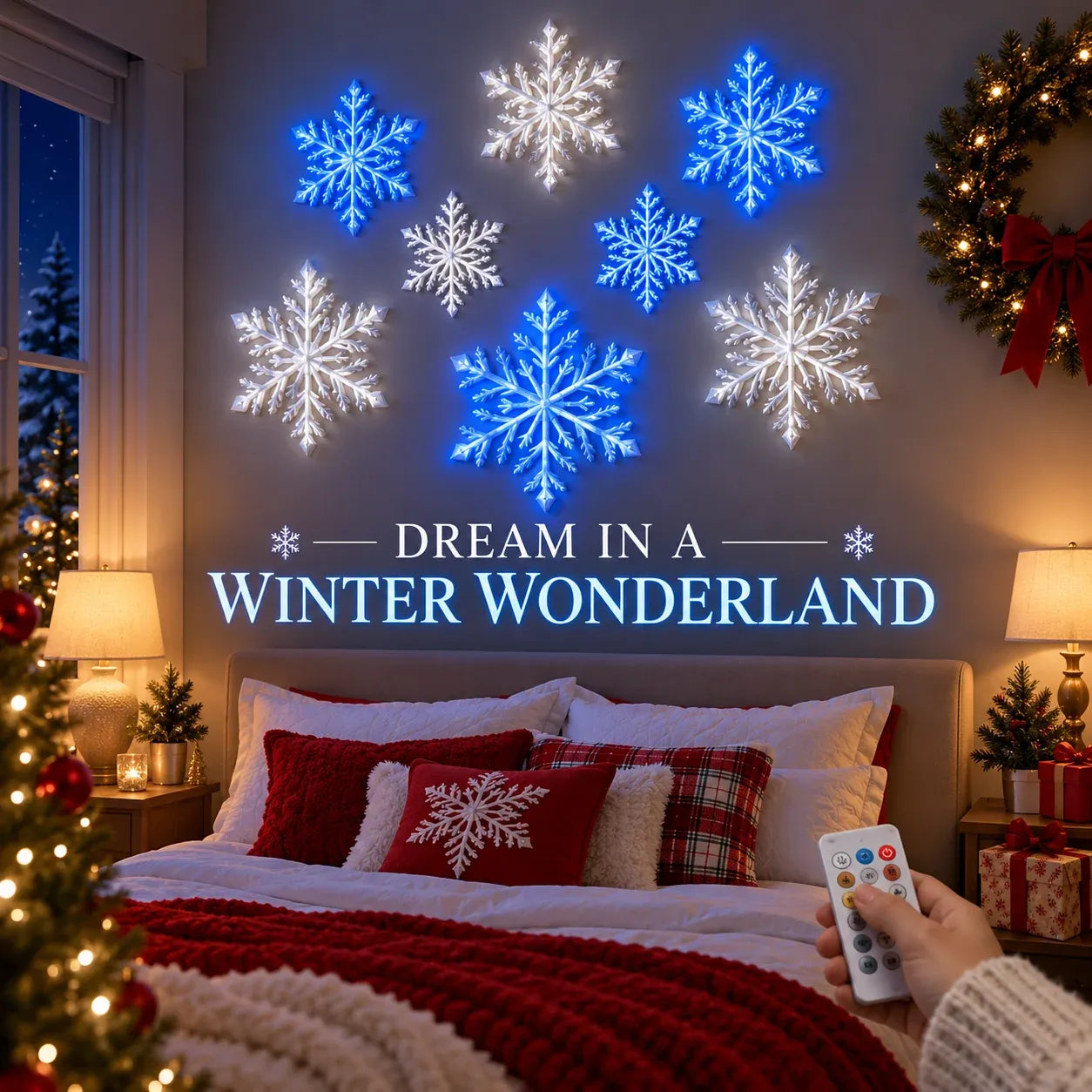 ❄️✨ LED Snefnug Væglys — 3D Juledekoration med Fjernbetjening & Blå/Hvid Lysglød