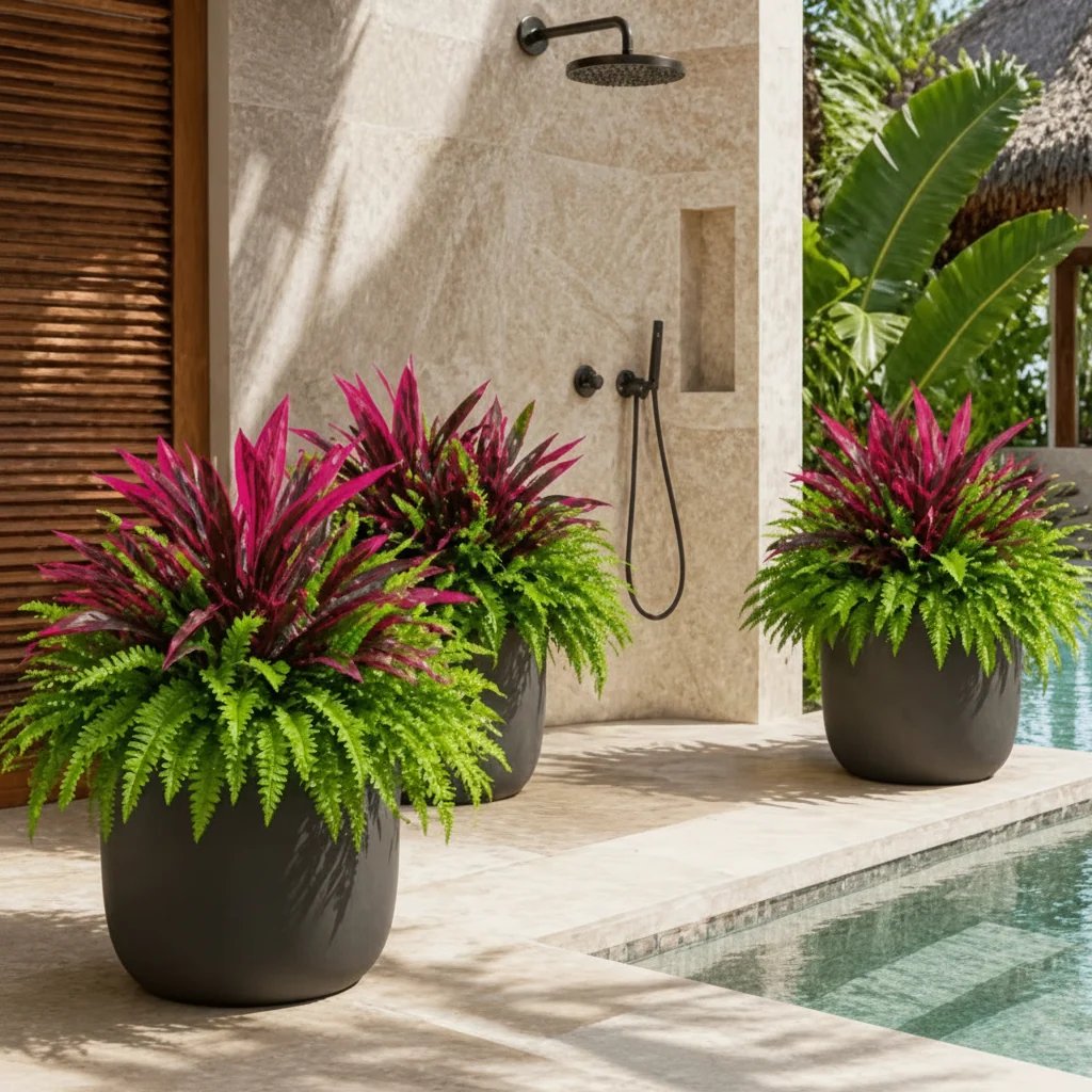 💥Sommertilbud🔥UV-resistente kunstige bregner & røde dracaena-planter – Fyldige, frodige & falmebestandige!