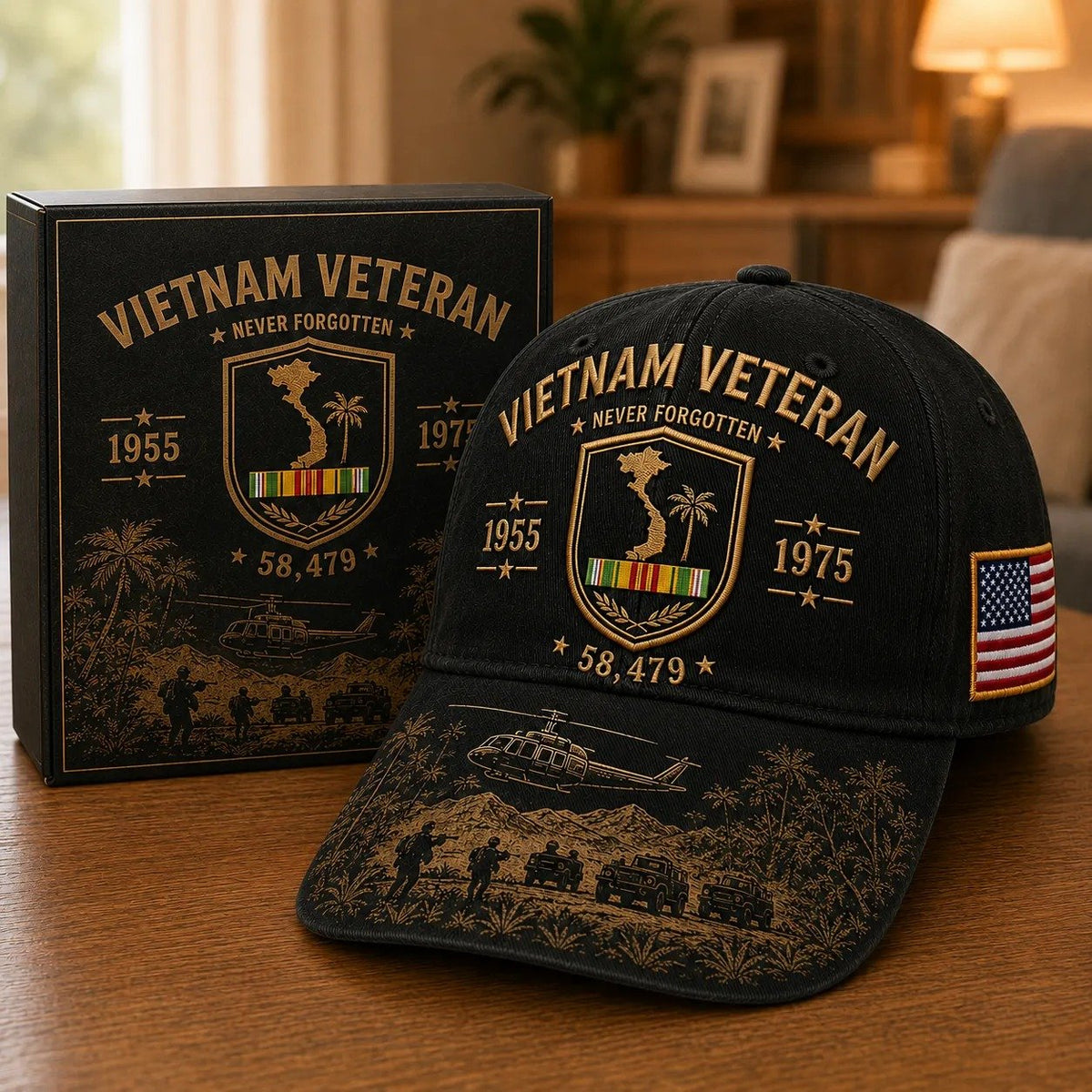 🔥🎖️ Vietnam-veteran Aldrig Glemt 1955–1975 Mindekasket 🇺🇸