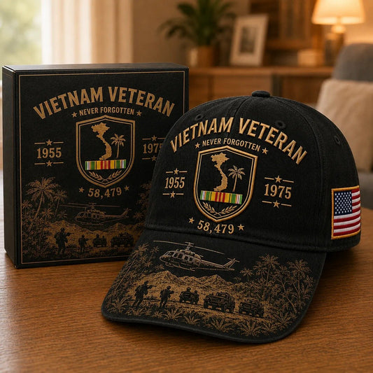 🔥🎖️ Vietnam-veteran Aldrig Glemt 1955–1975 Mindekasket 🇺🇸