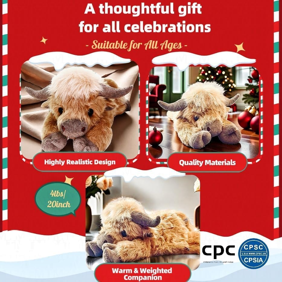 🐂🎁 Uusi joululahjalelu ❤️ Söpö sarjakuva-tyylinen Highland-lehmäpehmolelu