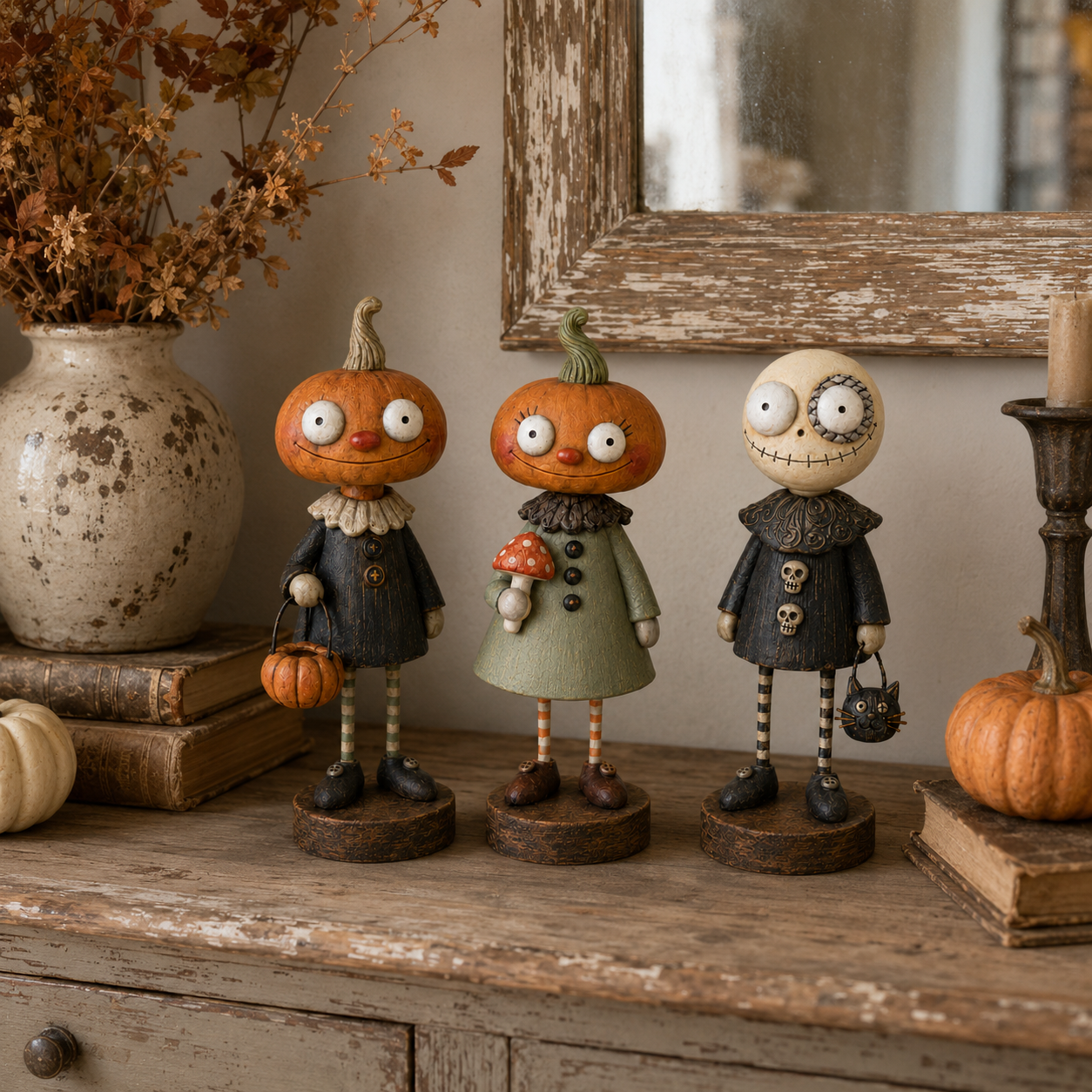🎃 Rustikke Græskarvenner – Vintage Halloween Figurkollektion