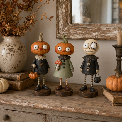 🎃 Rustikke Græskarvenner – Vintage Halloween Figurkollektion