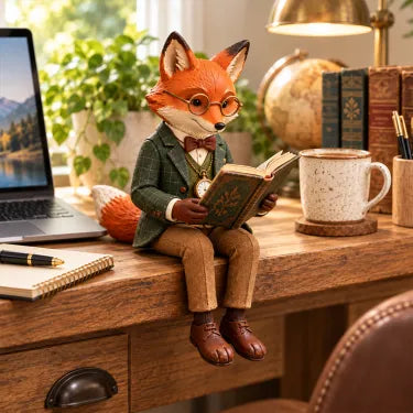 🦊 Læsende ræv figur | Eventyrlig woodland-dekoration til bogelskere