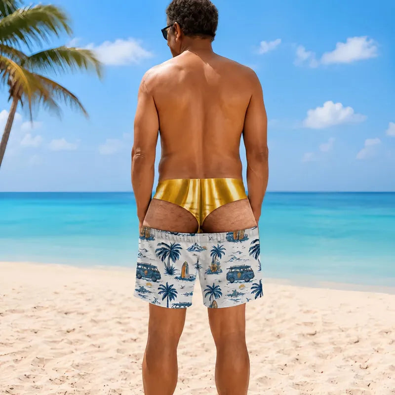 Leopard Print Denim Funny Beach Swim Trunks