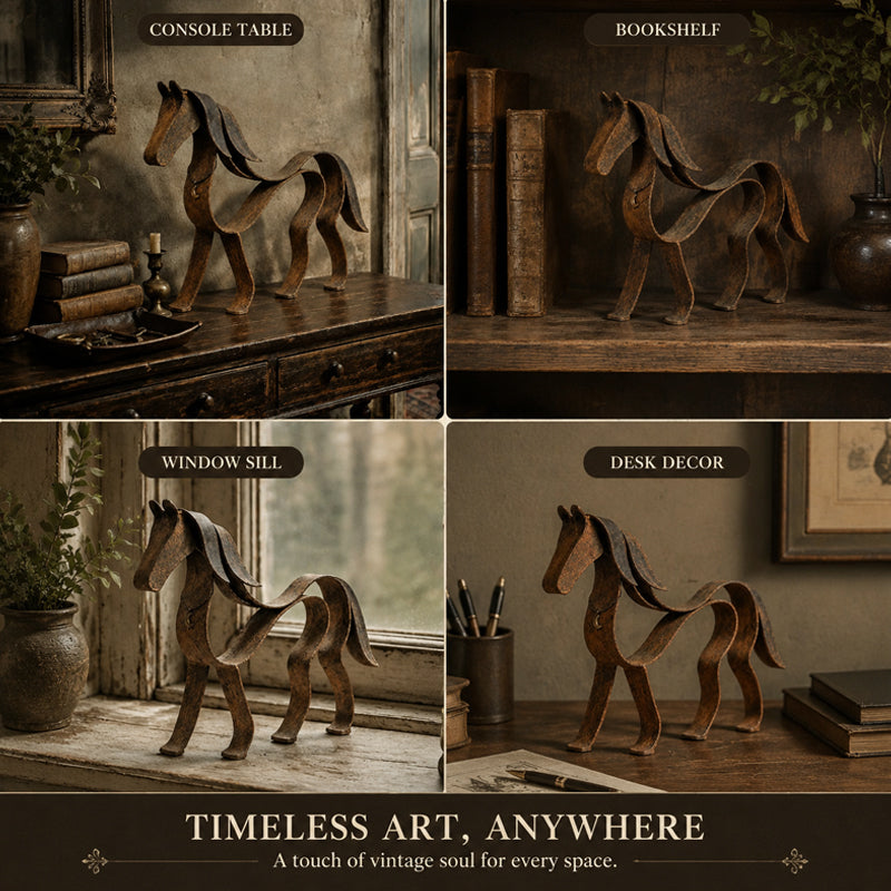 Vintage Metal Heste Skulptur – Rustik Rustik Hesteejer Hjemmedekoration 🐎