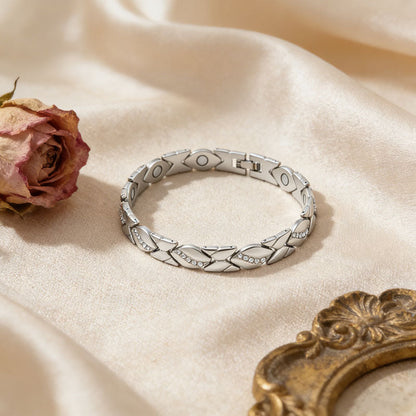 Bladformet magnetisk armbånd med rhinsten