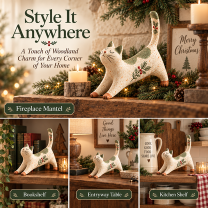 🐈🎄 Woodland Christmas Cat Figurine — en hyggelig lille skovven til dit julehjem