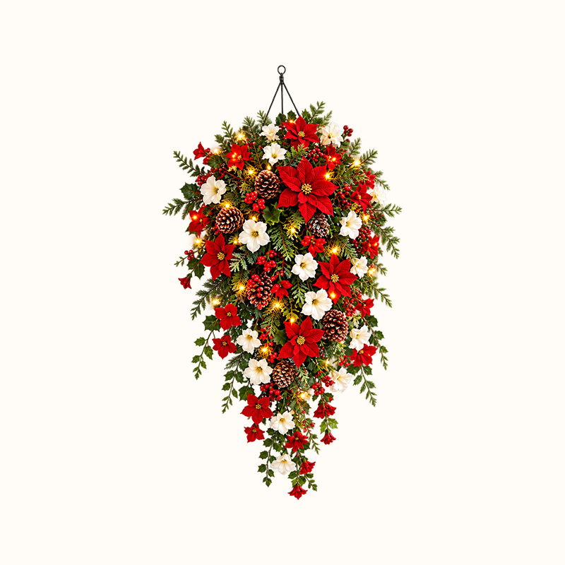 🎄🌺 Lysende kaskade-julekrans – Forvandl ethvert rum til feststemning!