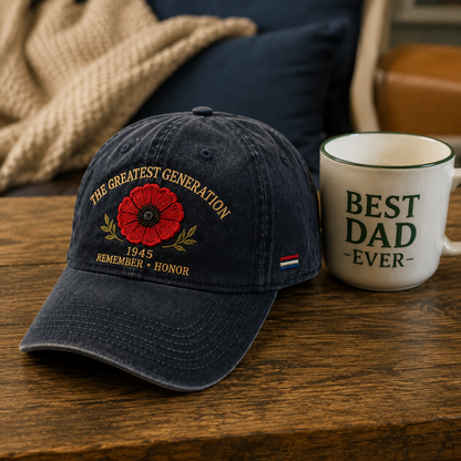 🎖️🌺 En Generations Arv — 1945 Remembrance Poppy Cap