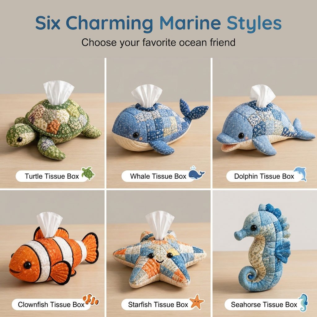 🧵 DIY Sykit til papirlommetørklædeholder med havdyr – Sjove dyr og havvenner! 🌟