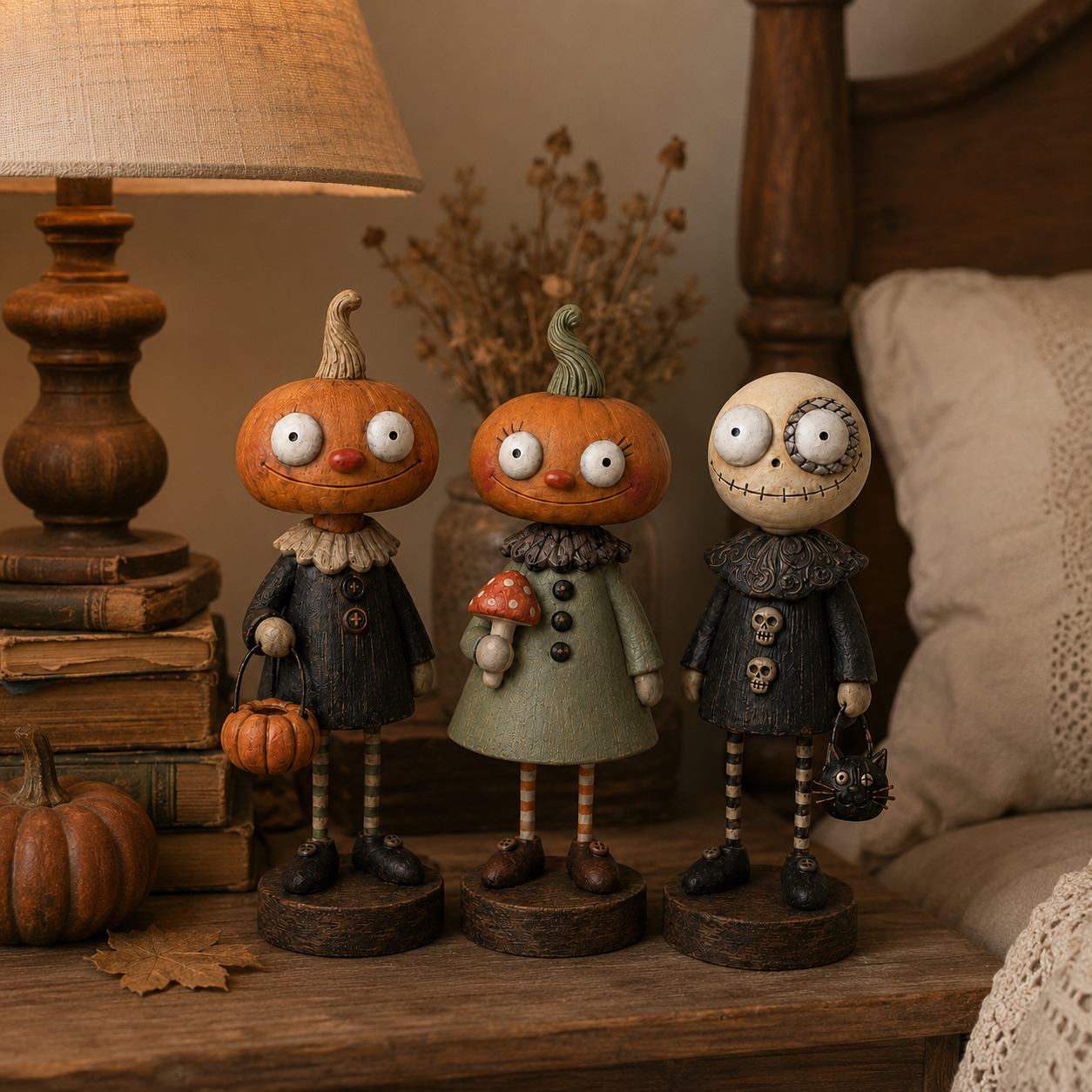 🎃 Rustikke Græskarvenner – Vintage Halloween Figurkollektion