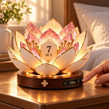 🌸✨ Automatisk blomstrende evighedskalender – Blomsterkalender med dato og varmt stemningslys 💗