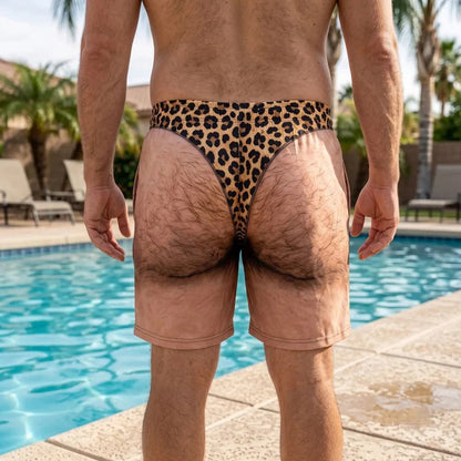Leopard Print Denim Funny Beach Swim Trunks