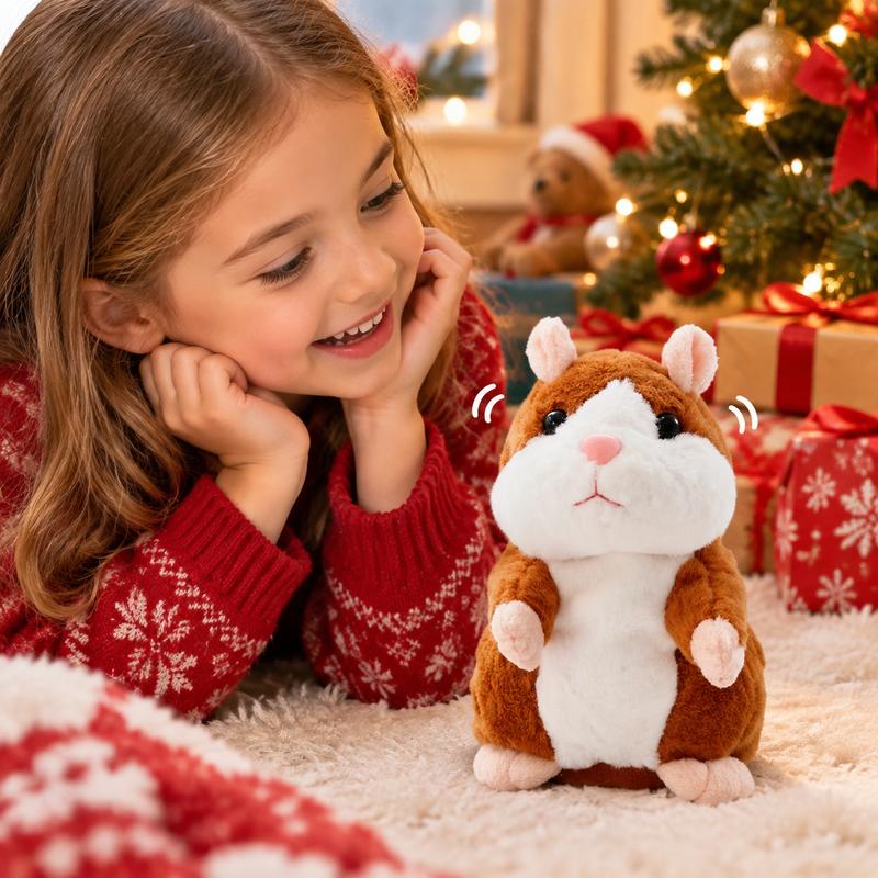 🐹 Talende hamster-kæledyr – gentager lyd & bevæger sig! 3 farver + juleversion (15 cm) ✨🎄