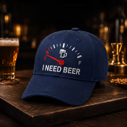 🔥 SIDSTE DAG MED 50% RABAT - 🍺 'I NEED BEER' broderet baseballkasket – Unisex mindekasket 🧢