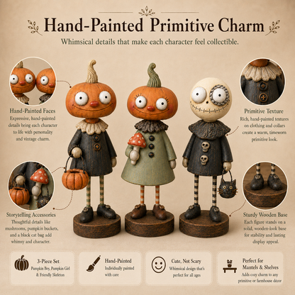 🎃 Rustikke Græskarvenner – Vintage Halloween Figurkollektion