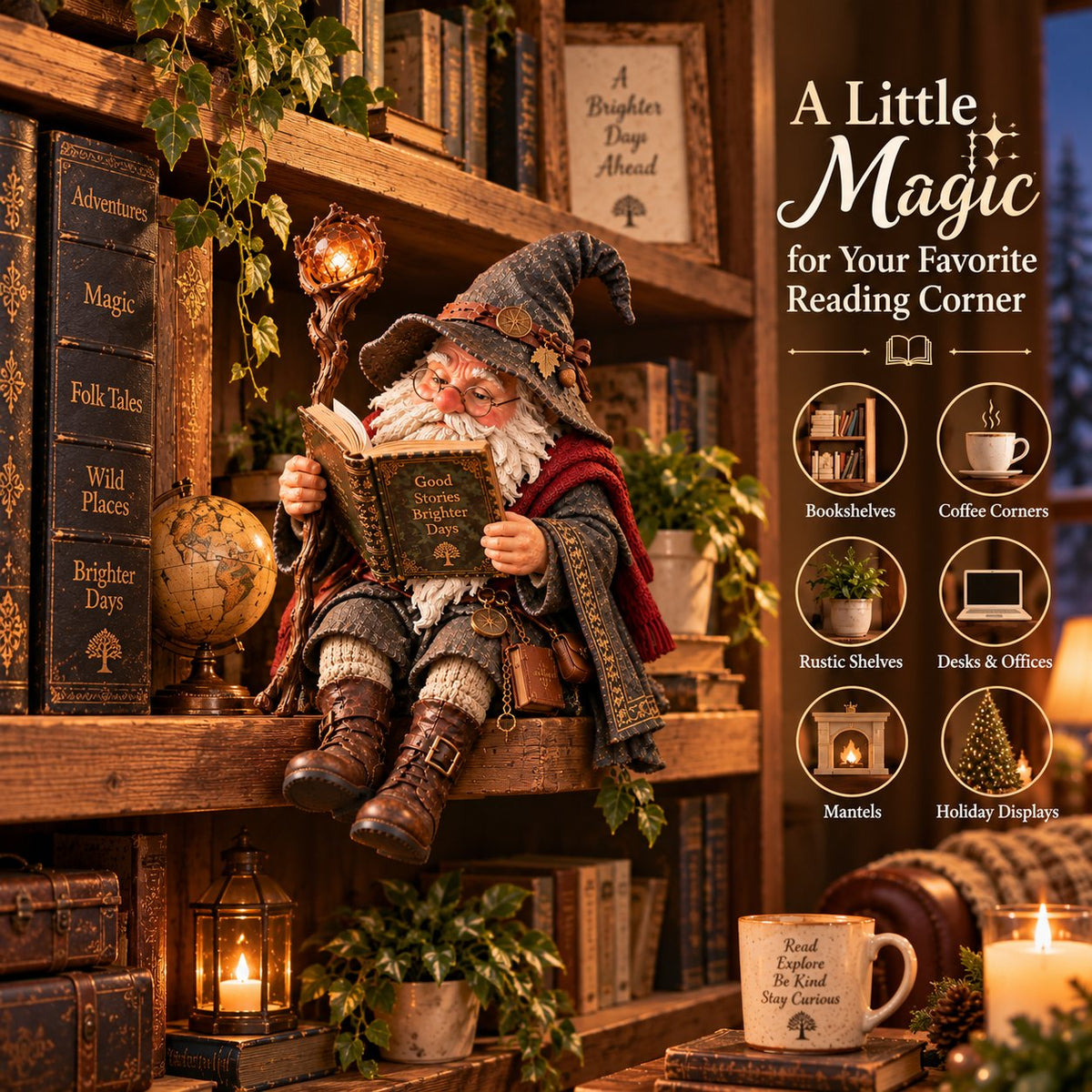 🔥 SIDSTE DAG 50% RABAT 🧙‍♂️ Den Vandrende Lærde Gnom – Fortryllet Læsende Troldmandsfigur 📖✨