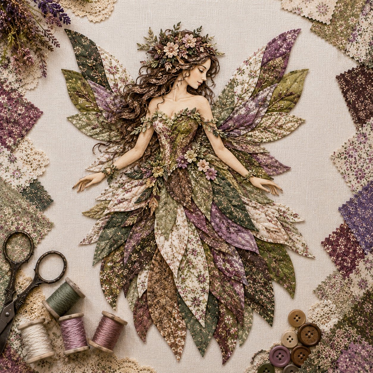 🧚‍♀️🌸 Premium-gør-det-selv-sæt »Fairy Patchwork« | Lagdelt stof i høj kvalitet med blomsterformede vinger – håndlavet fantasivægdekoration, du selv kan lave ✨