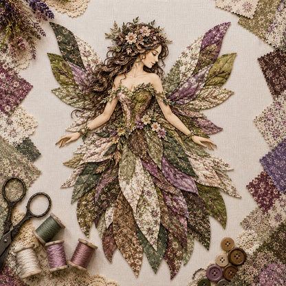 🧚‍♀️🌸 Premium-gør-det-selv-sæt »Fairy Patchwork« | Lagdelt stof i høj kvalitet med blomsterformede vinger – håndlavet fantasivægdekoration, du selv kan lave ✨