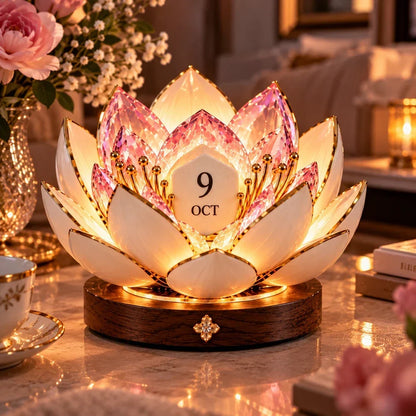 🌸✨ Automatisk blomstrende evighedskalender – Blomsterkalender med dato og varmt stemningslys 💗