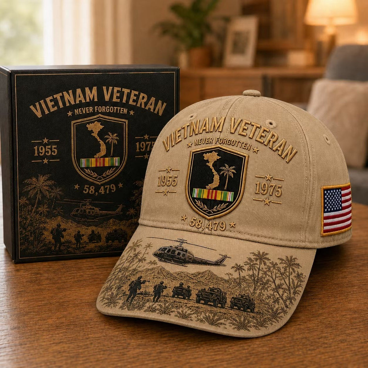 🔥🎖️ Vietnam-veteran Aldrig Glemt 1955–1975 Mindekasket 🇺🇸