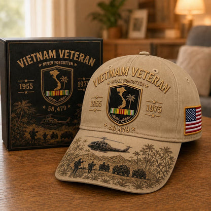 🔥🎖️ Vietnam-veteran Aldrig Glemt 1955–1975 Mindekasket 🇺🇸