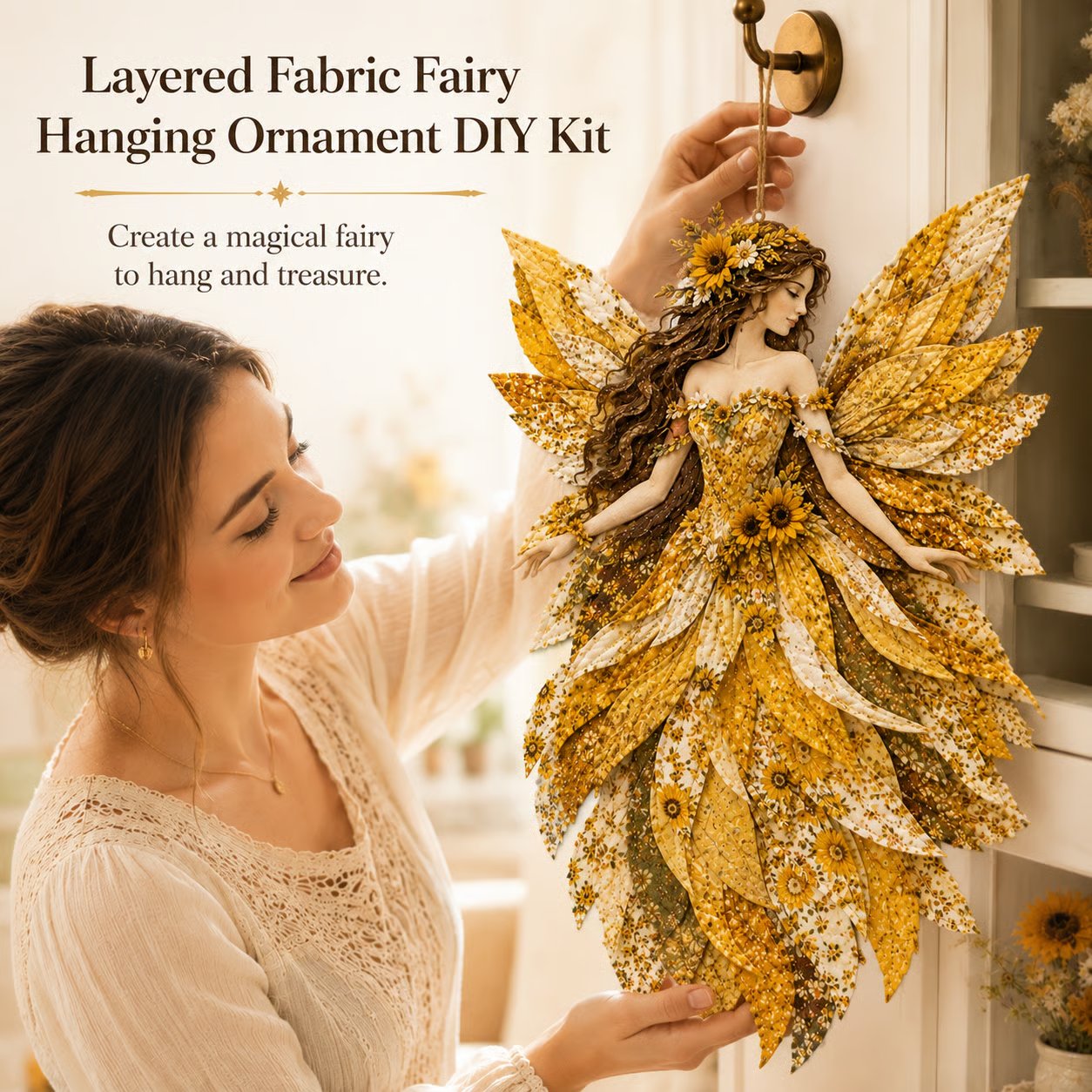 🧚‍♀️🌸 Premium-gør-det-selv-sæt »Fairy Patchwork« | Lagdelt stof i høj kvalitet med blomsterformede vinger – håndlavet fantasivægdekoration, du selv kan lave ✨