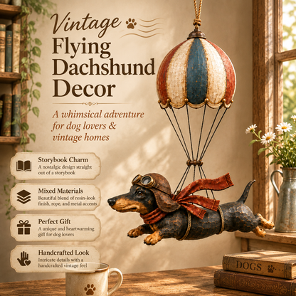 🐶 Vintage Flyvende Gravhund i Luftballon | Charmende Boligdekoration