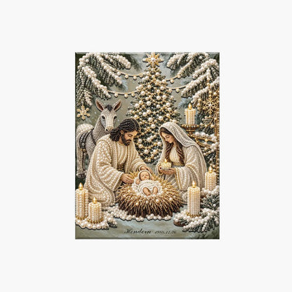 Julekrybbe diamantmaleri-sæt | Jesus Kristus jul tro kunstdekor