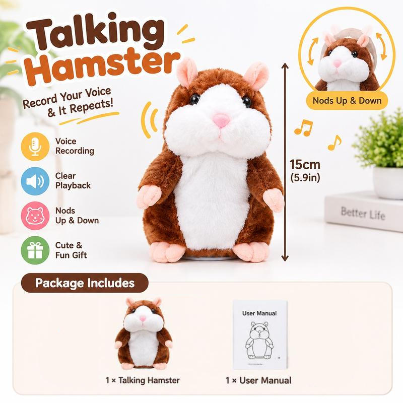 🐹 Talende hamster-kæledyr – gentager lyd & bevæger sig! 3 farver + juleversion (15 cm) ✨🎄