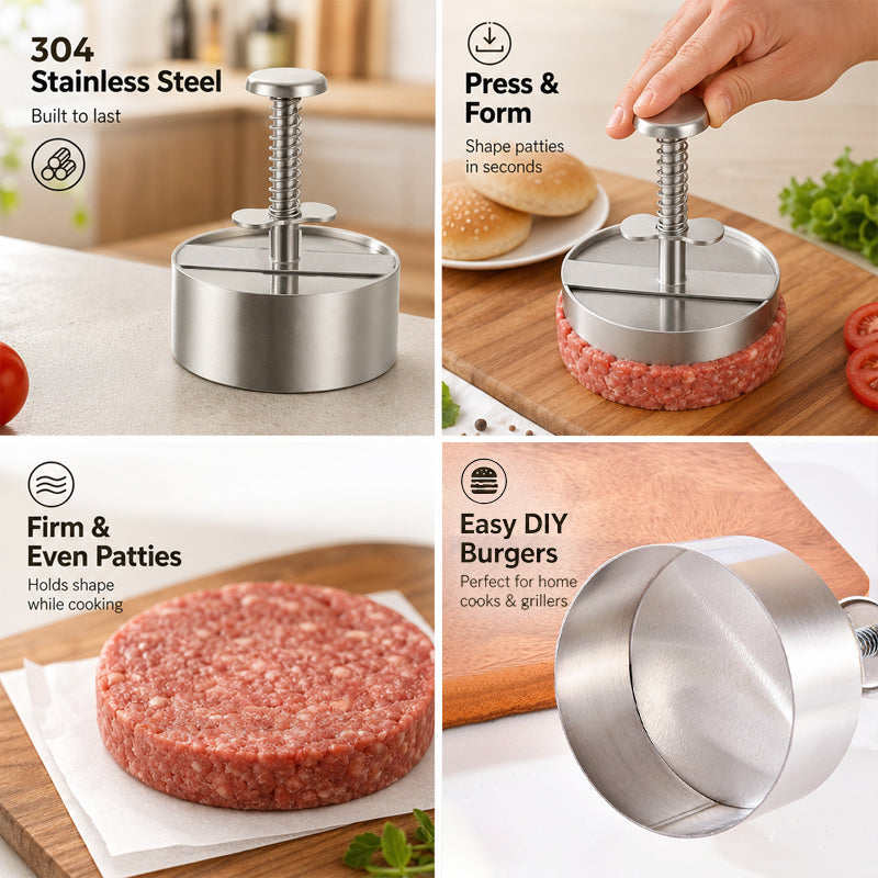 🍔 Rustfrit stål burgerpresser | Lav perfekte, ensartede bøffer med lethed