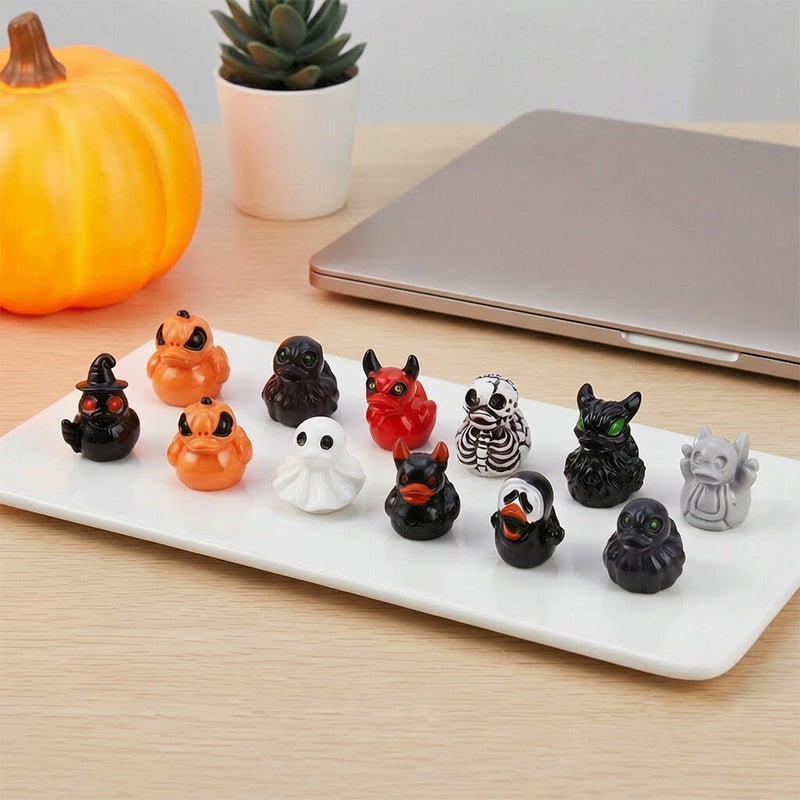 🎃🐤 Halloween Mini Harpiksænder — 12 Uhyggelige Design, 2,5 cm Små Figurer