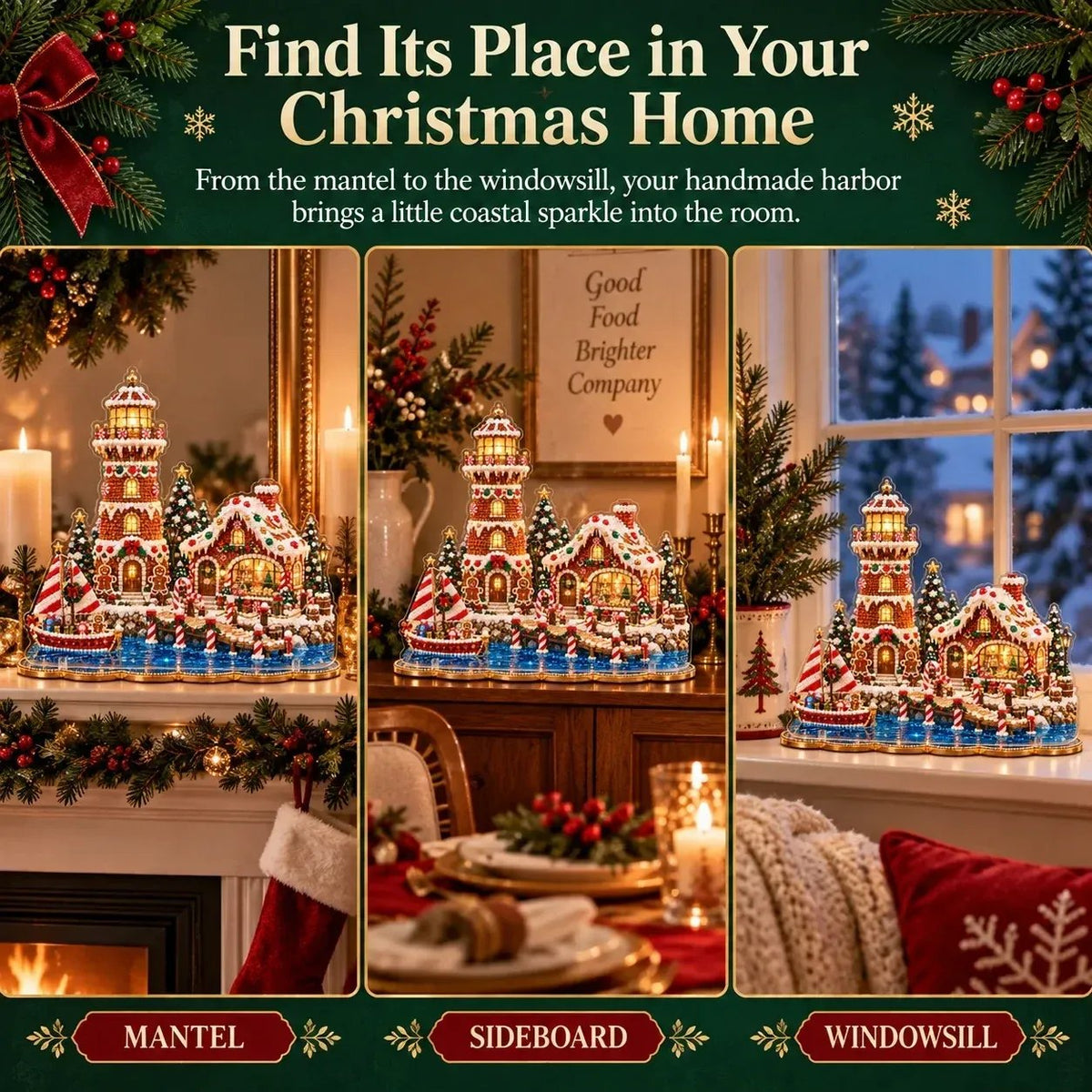 ✨ Premium perle-fyrtårn diamond painting-kunstset | Luksuriøst, fløjlsblødt canvas med ridsefaste, farveægte perler – DIY-julepynt 🎅⛄️❄️