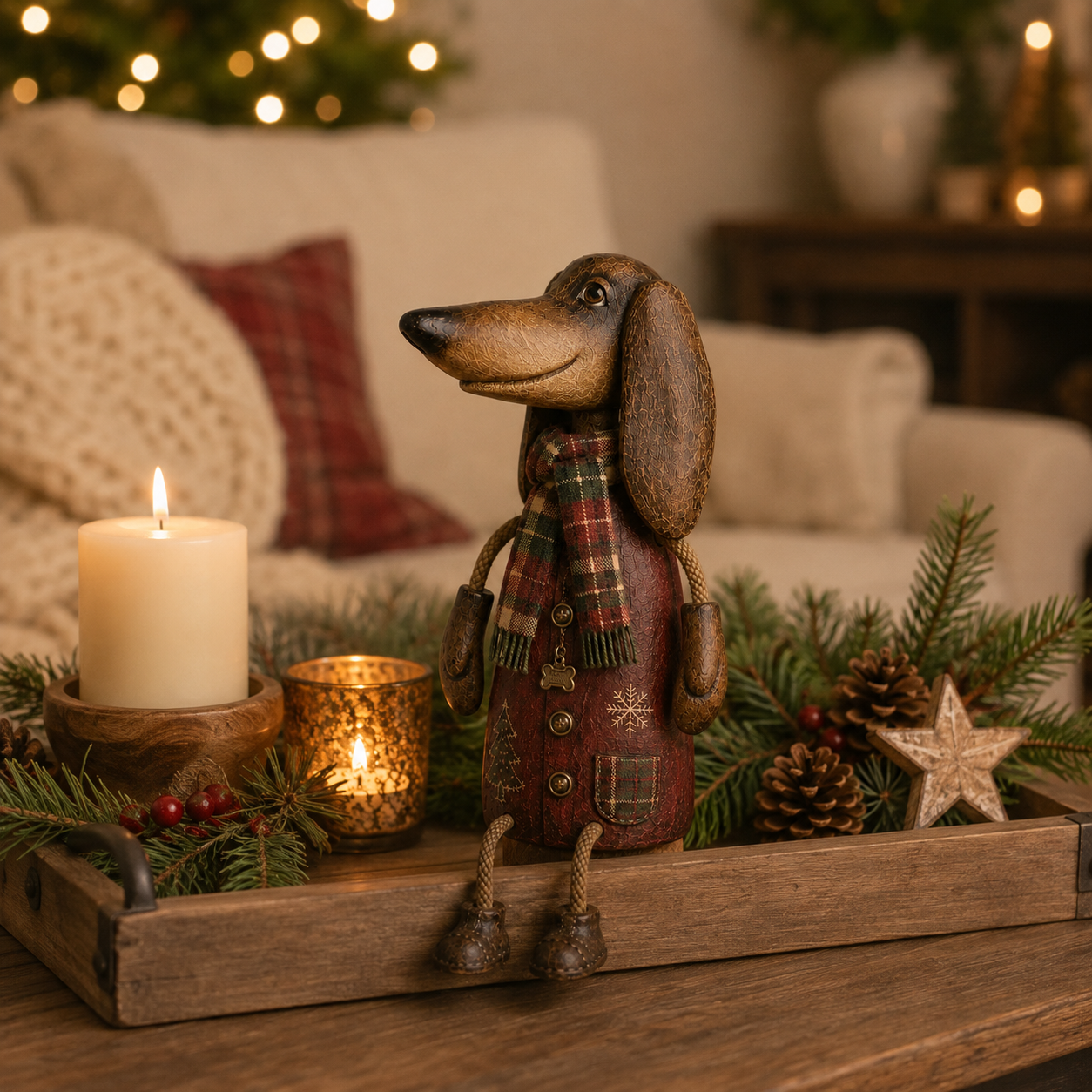 🏡Vintage julefigur af en gravhund til hylden