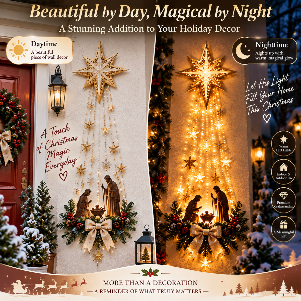 ✨ Sidste dag – 49% rabat ✨✝️ Bethlehem Star of Faith™ – Lysende vægdekoration med krybbescene