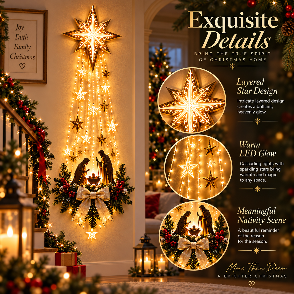 ✨ Sidste dag – 49% rabat ✨✝️ Bethlehem Star of Faith™ – Lysende vægdekoration med krybbescene