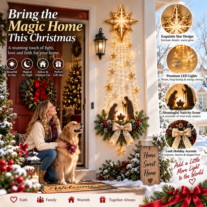 ✨ Sidste dag – 49% rabat ✨✝️ Bethlehem Star of Faith™ – Lysende vægdekoration med krybbescene