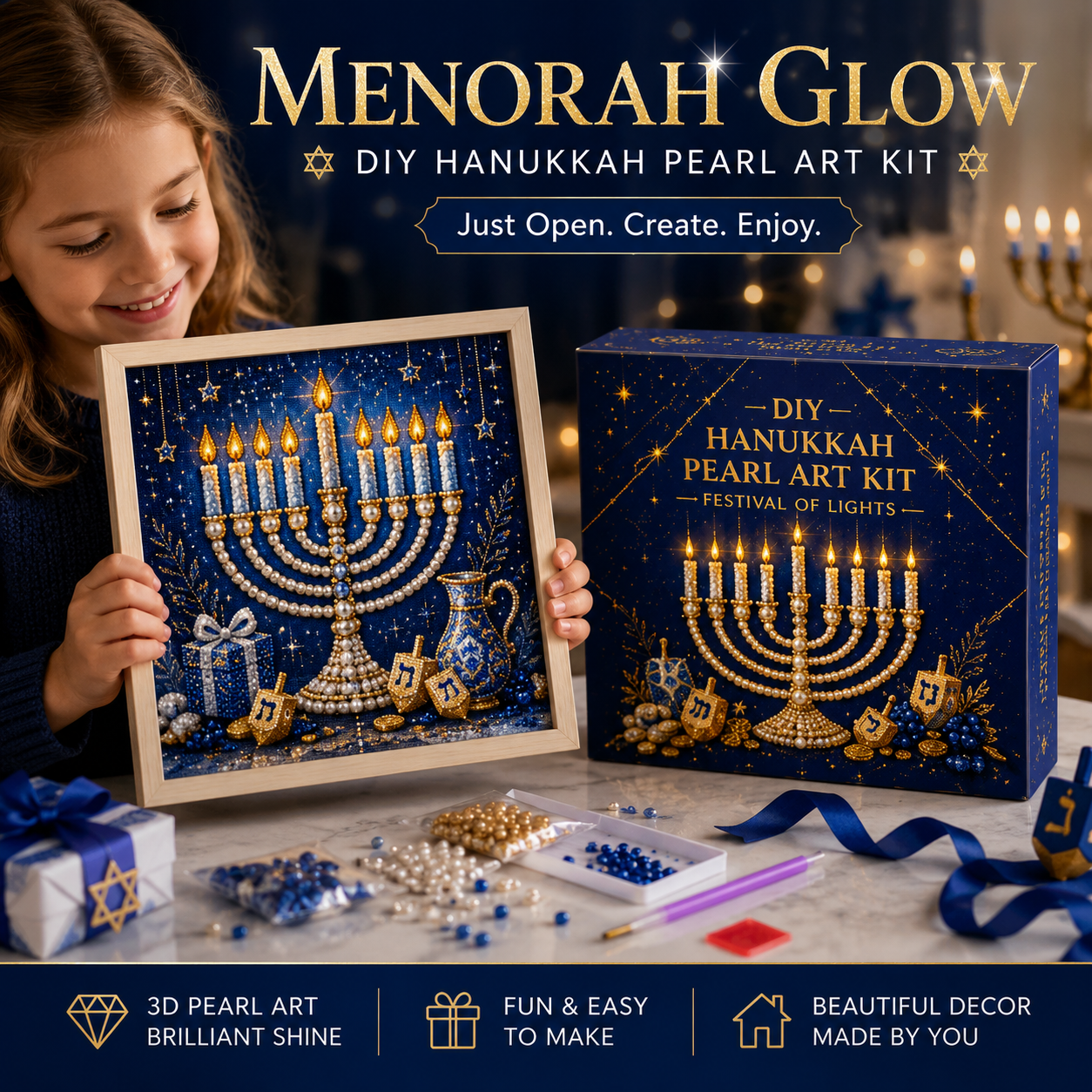 🕎✨ Hanukkah Perlekunst DIY-Sæt — skab noget smukt sammen, én perle ad gangen