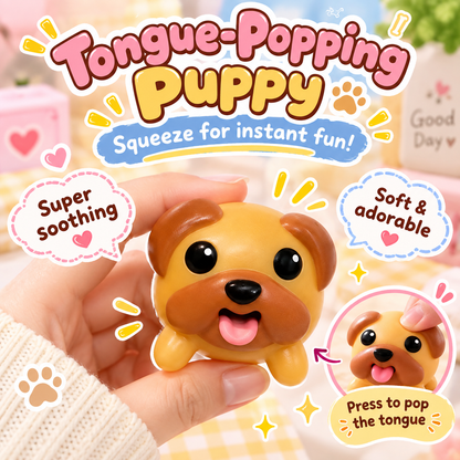 🐶 Tunge-poppende hvalp — sød fidget-kammerat til lommen