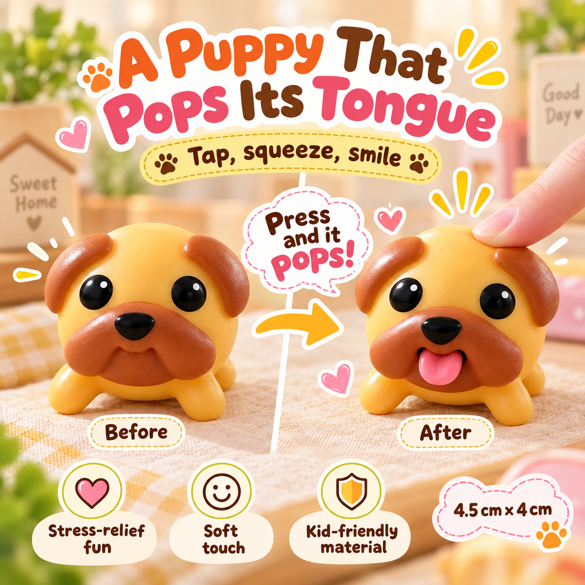 🐶 Tunge-poppende hvalp — sød fidget-kammerat til lommen
