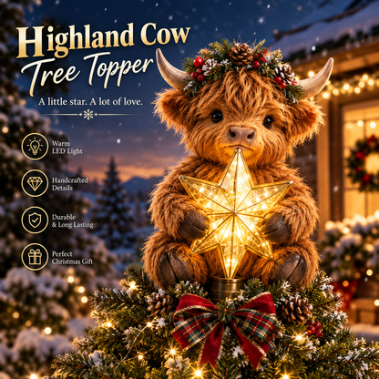 🎄Baby-Highland-koe als stralende ster als boomversiering✨