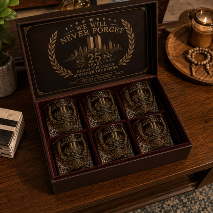 🕯️ 9/11 25 Års Mindefest Whisky Decanter Sæt — En Varig Hyldest til 343 Helte 🇺🇸